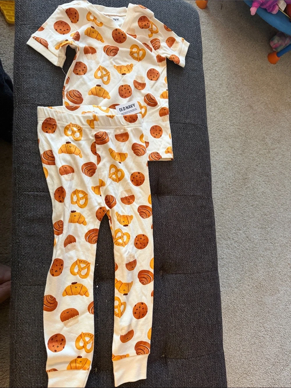 Old Navy Cream and Orange Bakery Print Kids Pajama Set
